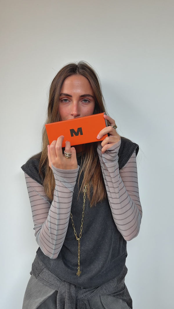 Ines Suñé with Zina Tigris Brown sunglasses from Meller